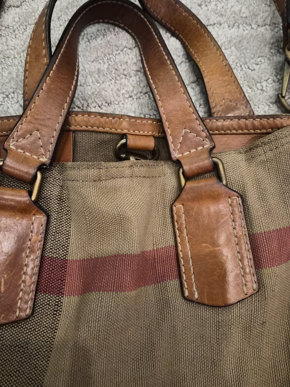 Authentic Burberry Tottenham Tote House Check Canvas Brown Leather w/Compartment - Picture 3 of 10